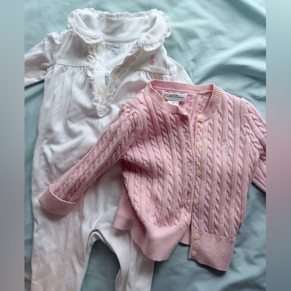 Ralph Lauren Other - Ralph Lauren 6-9M set - pink and white cable knit sweater